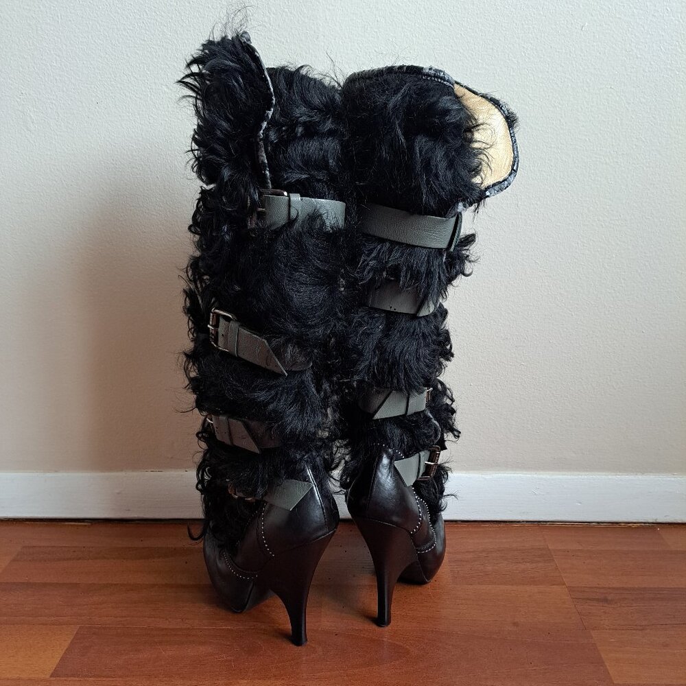 Roberto Cavalli Real Fur Leather Boots with Buckles Size 37 - Picture 5 of 16